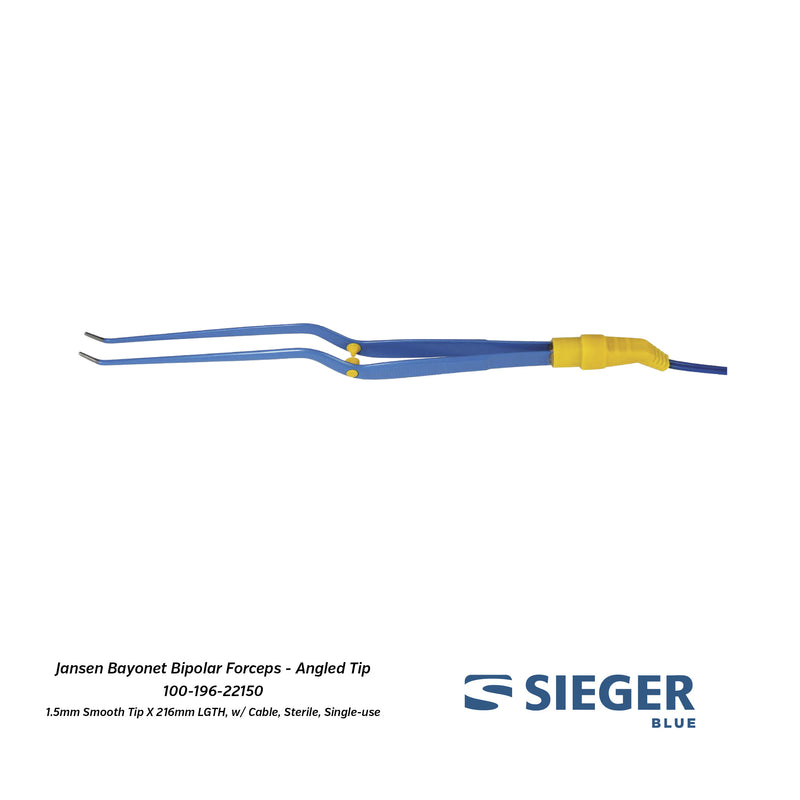 Sieger Blue® Jansen Bayonet Bipolar Forceps with Smooth Angled Tip