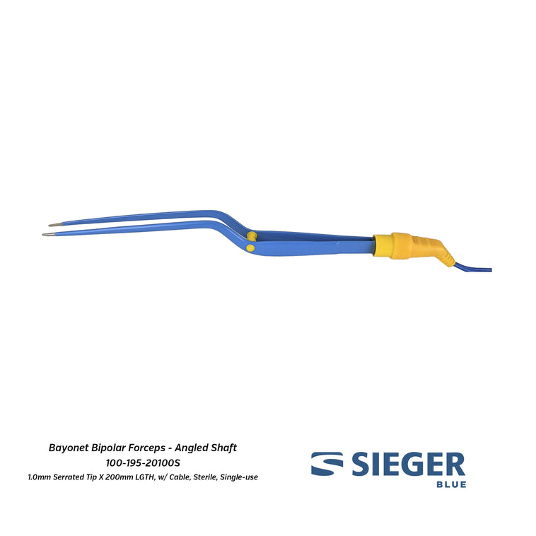 Sieger Blue® Jansen Bayonet Bipolar Forceps with Angled Shaft and Serrated Tip