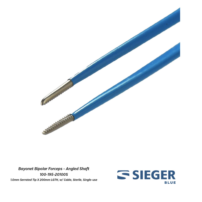 Sieger Blue® Jansen Bayonet Bipolar Forceps with Angled Shaft and Serrated Tip