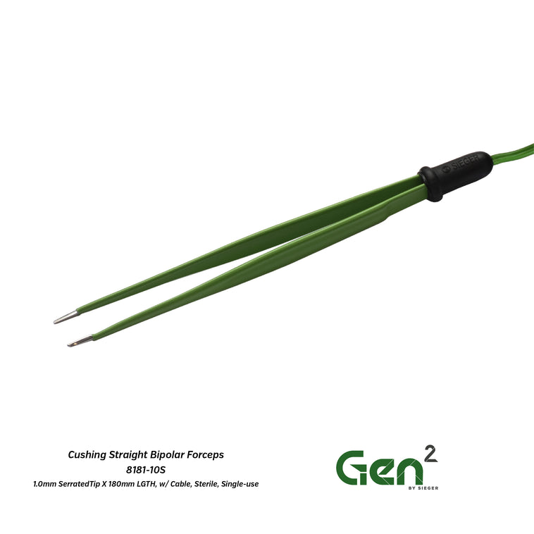 Cushing Straight Bipolar Forceps (1.0mm Serrated Tip X 180mm LGTH)