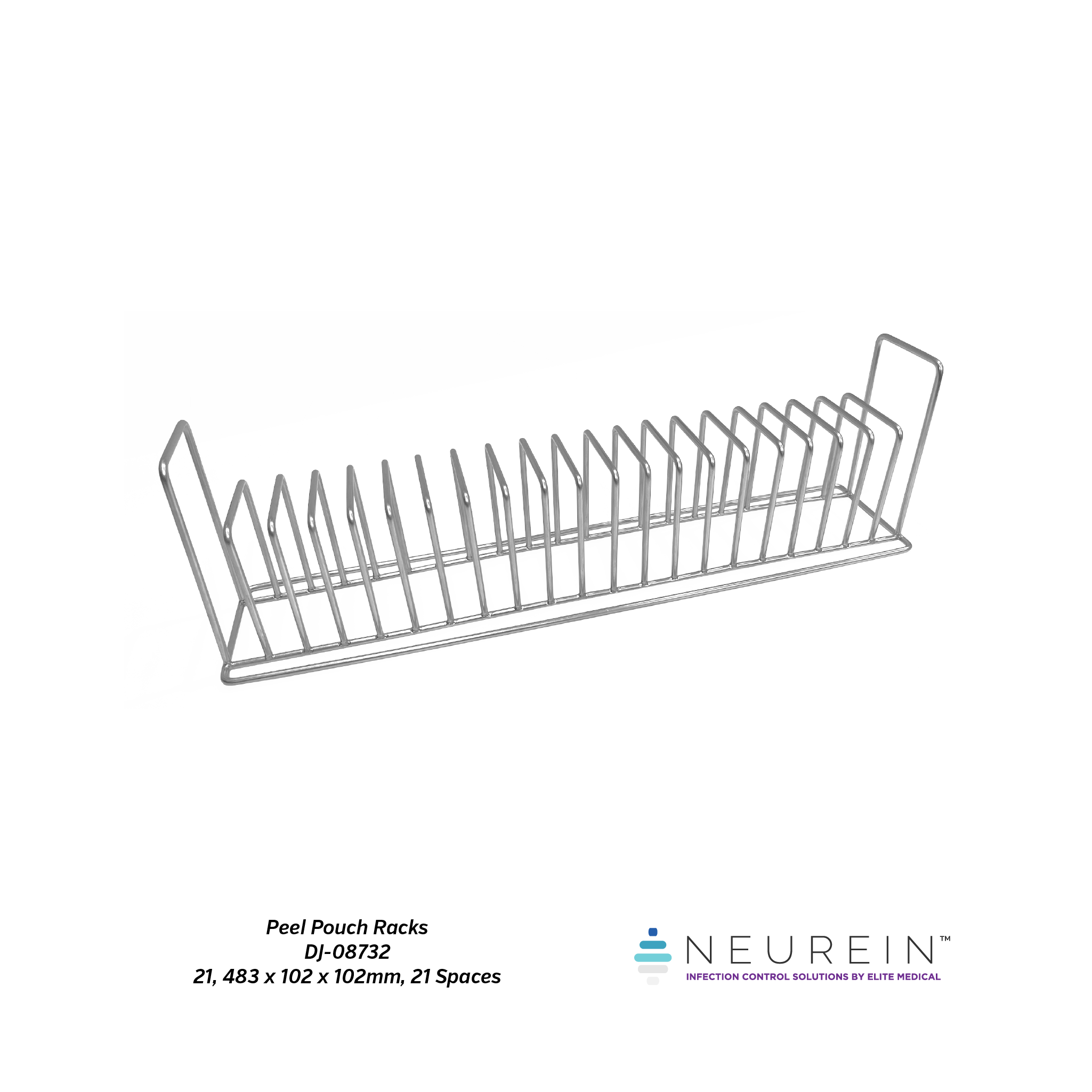 Neurein™ Peel Pouch Rack (21, 483 x 102 x 102mm, 21 Spaces) - Elite Medical