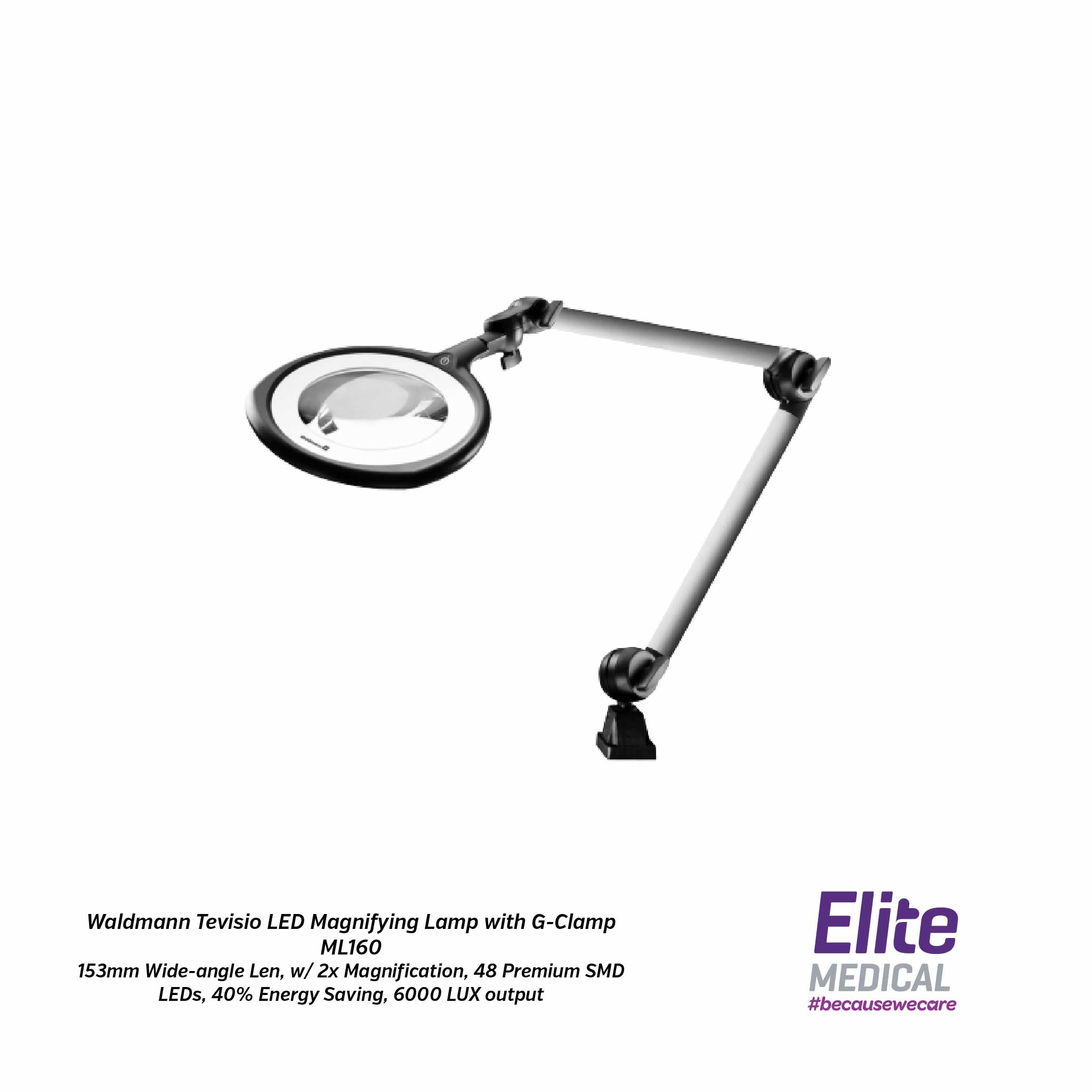 Waldmann Tevisio LED Magnifying Lamp with GClamp (153mm Wideangle