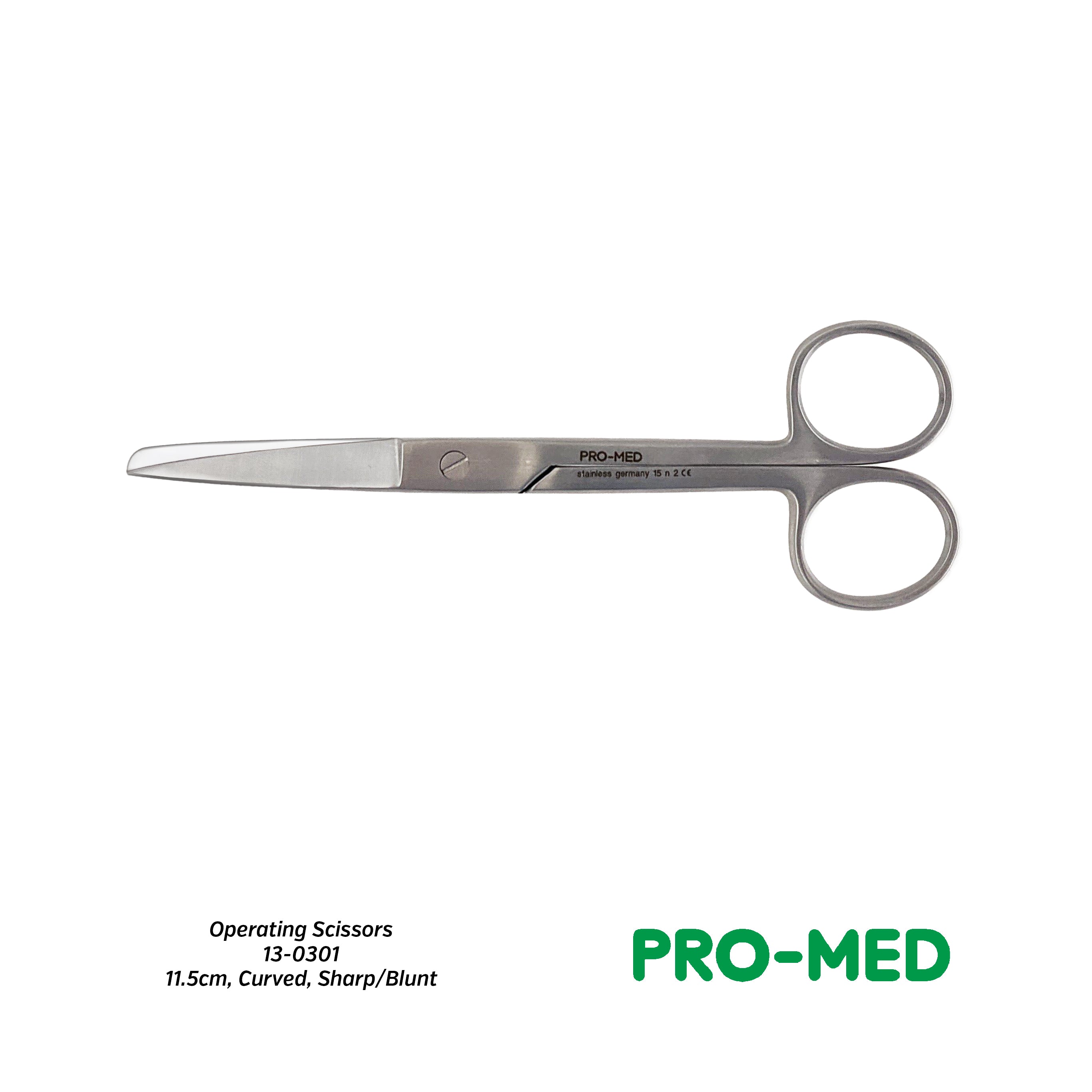 Pro-Med® Operating Scissors (11.5cm, Curved, Sharp/Blunt) - Elite Medical